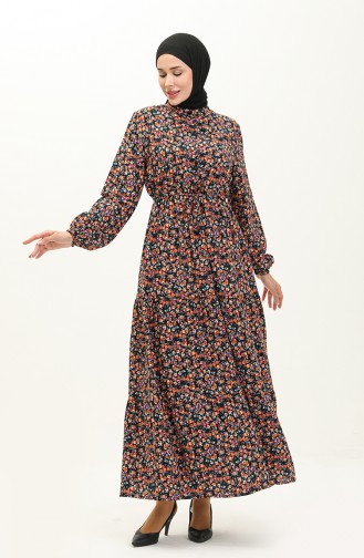 Floral Print Cotton Dress 0120-02 Brick Black 0120-02