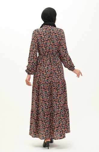 Floral Print Cotton Dress 0120-02 Brick Black 0120-02