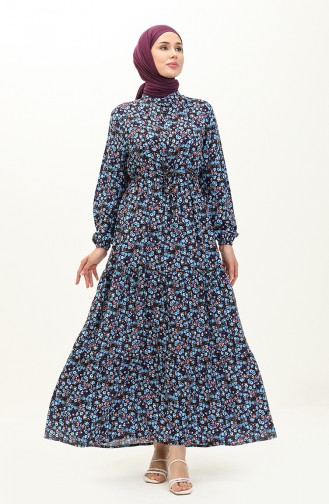 Floral Print Cotton Dress 0120-03 Blue Black 0120-03