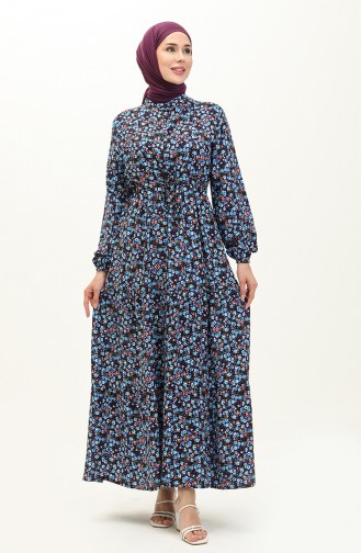 Floral Print Cotton Dress 0120-03 Blue Black 0120-03