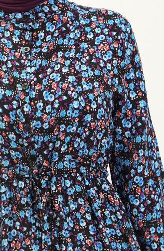 Floral Print Cotton Dress 0120-03 Blue Black 0120-03