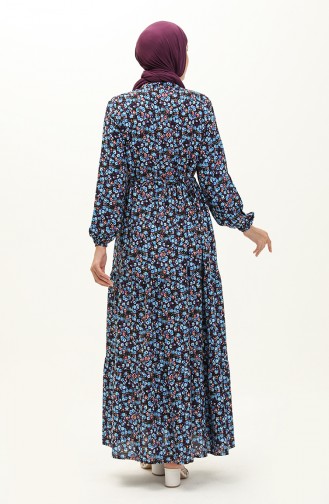 Floral Print Cotton Dress 0120-03 Blue Black 0120-03