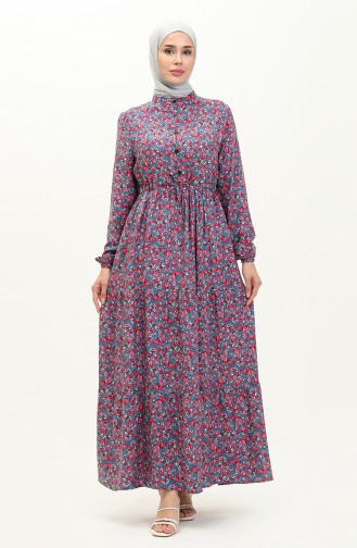 Floral Print Cotton Dress 0120-04 Dusty Rose Gray 0120-04