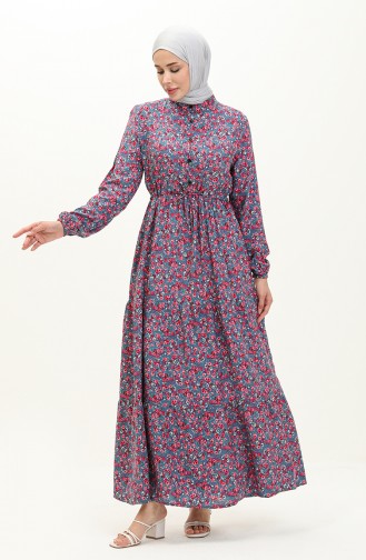 Floral Print Cotton Dress 0120-04 Dusty Rose Gray 0120-04