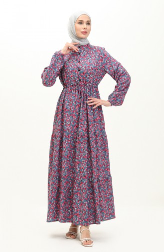 Floral Print Cotton Dress 0120-04 Dusty Rose Gray 0120-04