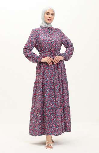 Floral Print Cotton Dress 0120-04 Dusty Rose Gray 0120-04
