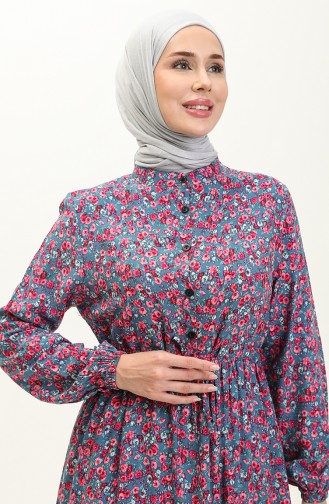 Floral Print Cotton Dress 0120-04 Dusty Rose Gray 0120-04