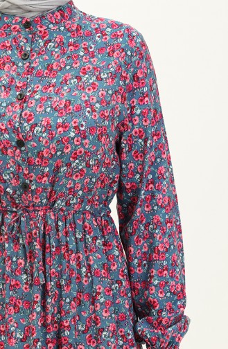 Floral Print Cotton Dress 0120-04 Dusty Rose Gray 0120-04
