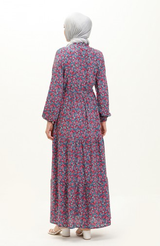 Floral Print Cotton Dress 0120-04 Dusty Rose Gray 0120-04