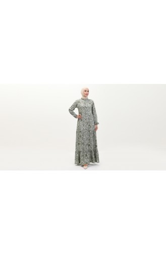 فستان منقوش  مطاط الاكمام 0121-01 أخضر عسكري 0121-01