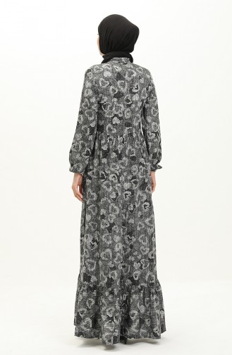 فستان منقوش مطاط الأكمام  0121-04  أسود 0121-04