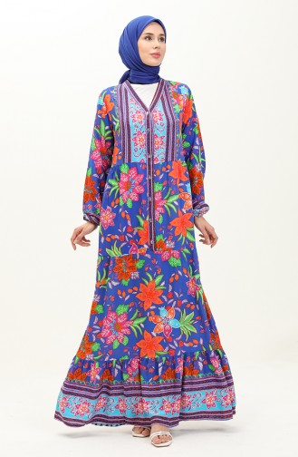 فستان فيسكوز منقوش 0123-01 أخضر أزرق ملكي 0123-01
