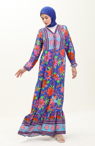 فستان فيسكوز منقوش 0123-01 أخضر أزرق ملكي 0123-01