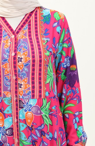 Alaçatı Gemustertes Kleid aus Viskose 0123-02 Fuchsie Grün 0123-02