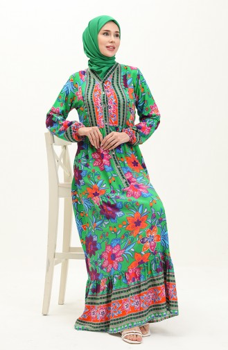 Alaçatı Patterned Viscose Dress 0123-04 Green Brick Red 0123-04