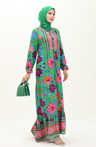 Alaçatı Patterned Viscose Dress 0123-04 Green Brick Red 0123-04