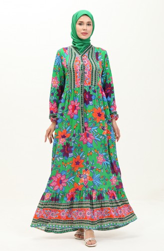 فستان فيسكوز منقوش 0123-04 أخضر قرميدي 0123-04