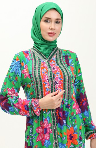 Alaçatı Patterned Viscose Dress 0123-04 Green Brick Red 0123-04