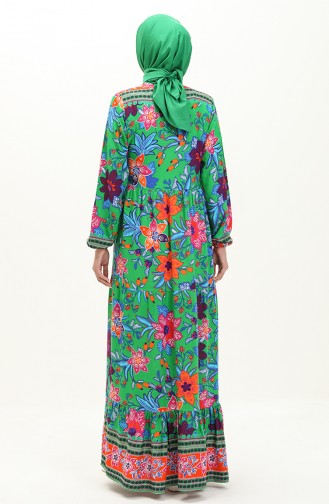 فستان فيسكوز منقوش 0123-04 أخضر قرميدي 0123-04