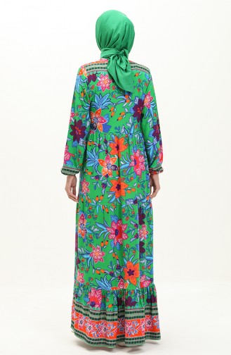 Alaçatı Patterned Viscose Dress 0123-04 Green Brick Red 0123-04