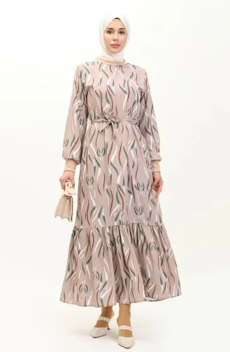 Ribbed Detailed Patterned Dress 0125-01 Beige 0125-01