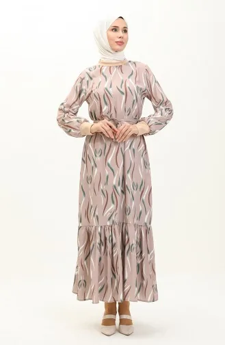 Ribbed Detailed Patterned Dress 0125-01 Beige 0125-01