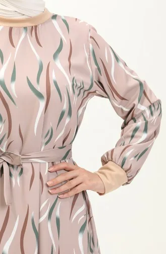 Ribbed Detailed Patterned Dress 0125-01 Beige 0125-01