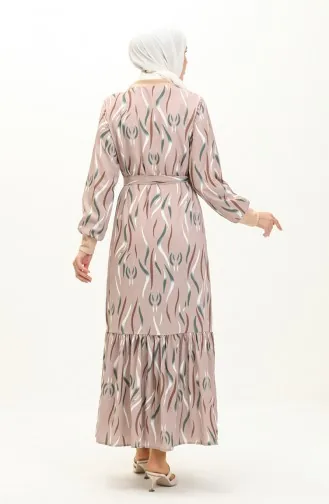 Ribbed Detailed Patterned Dress 0125-01 Beige 0125-01