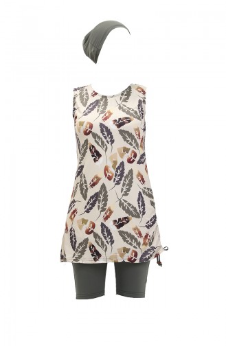Side Shirred Detailed Zero Sleeve Swimsuit 23815-01 Khaki 23815-01