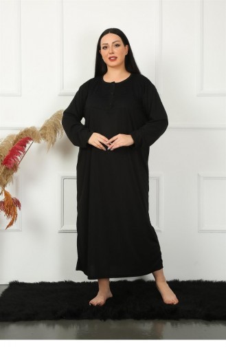 Akbeniz Big Uzun Kol Dantelli Siyah Anne Gecelik 1355