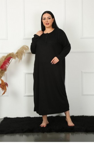 Akbeniz Big Uzun Kol Dantelli Siyah Anne Gecelik 1355