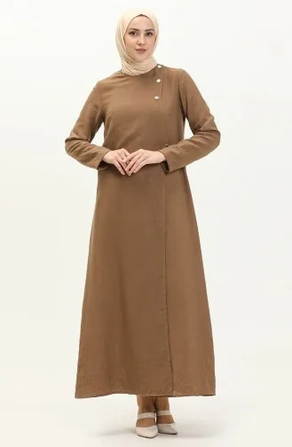 Vivezza Linen Knitted Aerobin Abaya 6977 04 Brown 3166