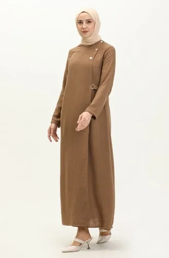 Vivezza Linen Knitted Aerobin Abaya 6977 04 Brown 3166