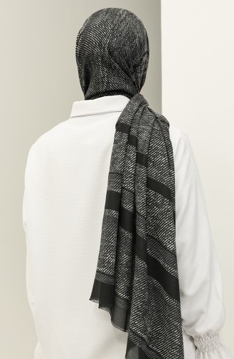 Châle en Coton à Motifs 2021-01 Noir Gris 2021-01