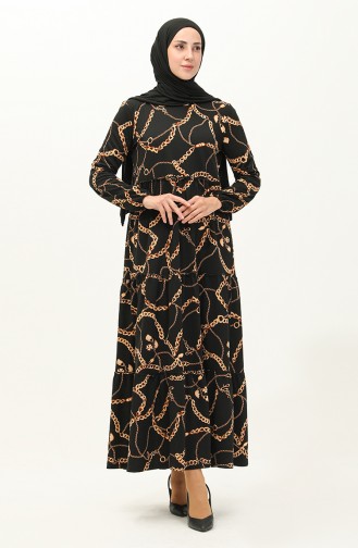 Chain Pattern Dress 1707-01 Black 1707-01