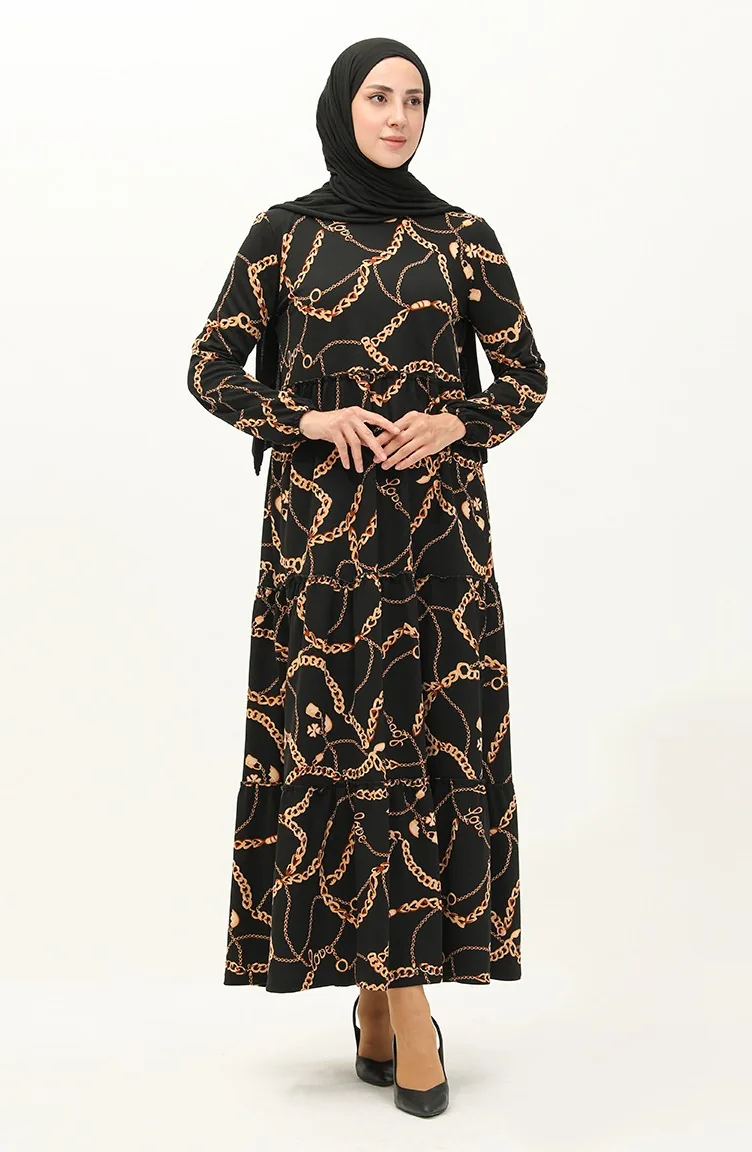 Robe à Motif 1707-01 Noir 1707-01