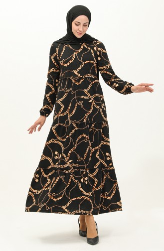 Zincir Desen Elbise 1707-01 Siyah