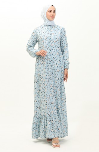 Floral Print Viscose Dress 0118-01 Mint Blue 0118-01