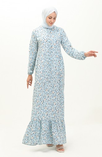 فستان فيسكوز بنقش أزهار 0118-01 أزرق مينت 0118-01