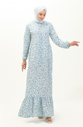 Floral Print Viscose Dress 0118-01 Mint Blue 0118-01