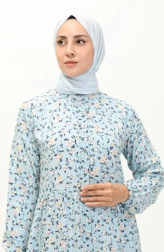 Floral gemustertes Viskosekleid 0118-01 Mintblau 0118-01