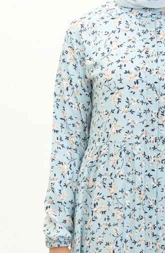 Floral gemustertes Viskosekleid 0118-01 Mintblau 0118-01