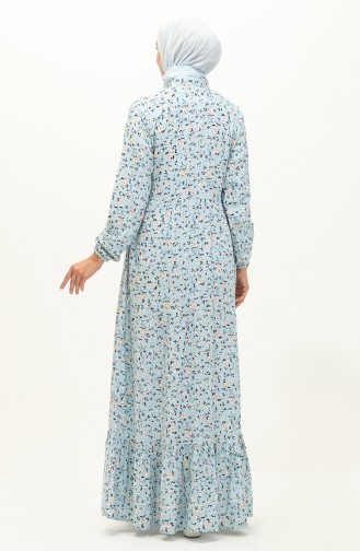 Floral Print Viscose Dress 0118-01 Mint Blue 0118-01