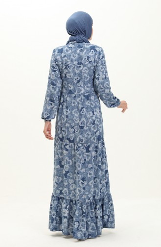 فستان منقوش مطاط الاكمام  0121-03 كحلي 0121-03