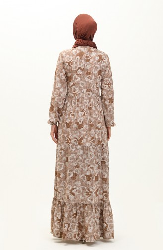 Shirred Hem Patterned Dress  0121-02 Brown 0121-02