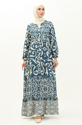 Cotton Patterned Dress 0122-01 Petrol 0122-01