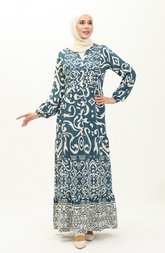 Cotton Patterned Dress 0122-01 Petrol 0122-01