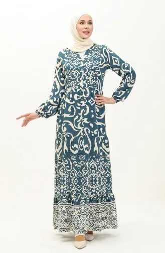Gemustertes Baumwollkleid 0122-01 Petrol 0122-01