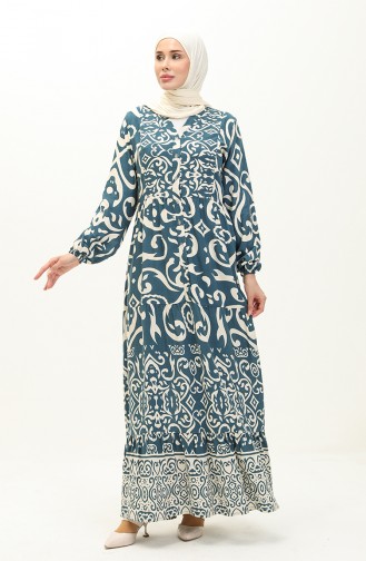 Cotton Patterned Dress 0122-01 Petrol 0122-01