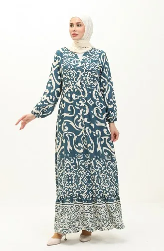 Gemustertes Baumwollkleid 0122-01 Petrol 0122-01